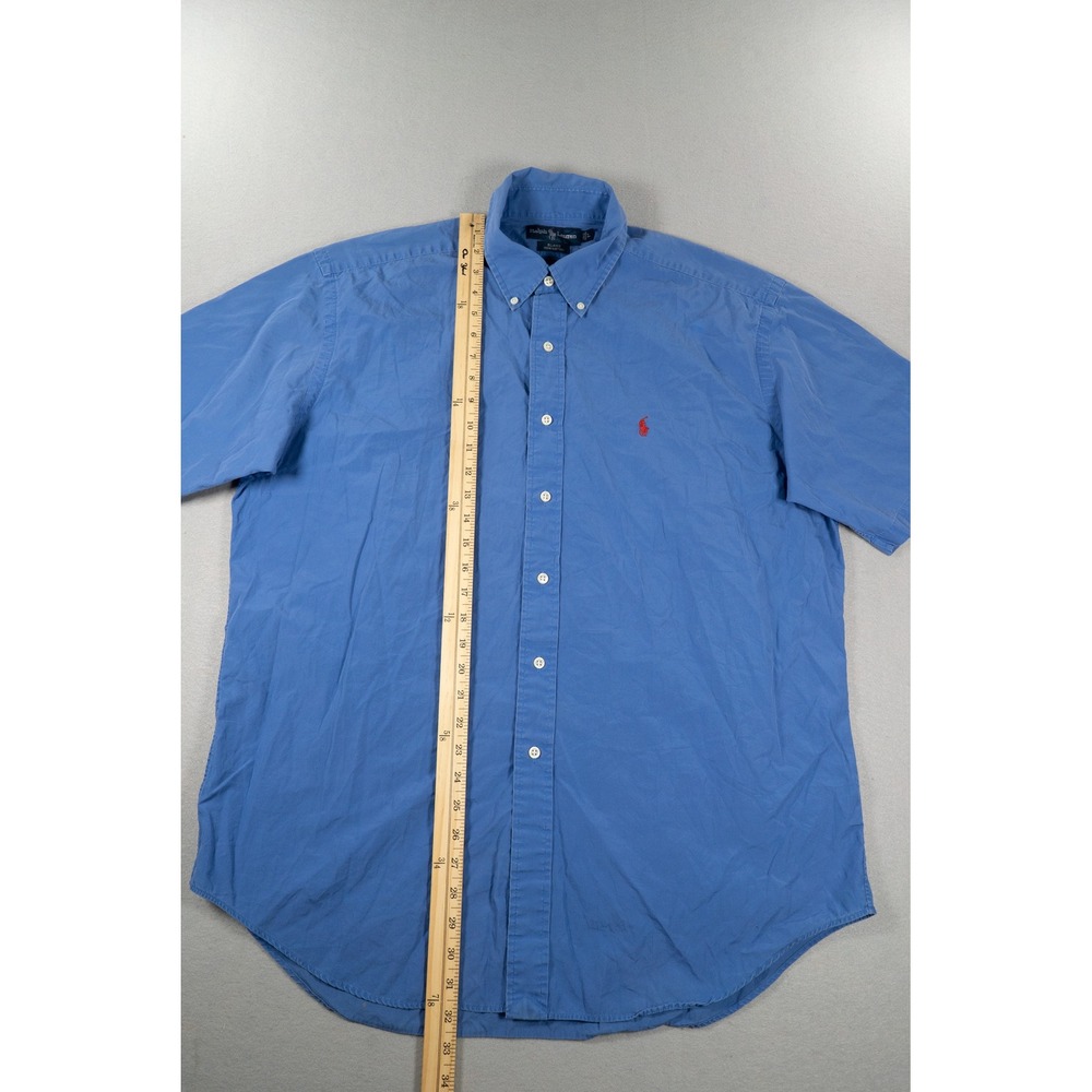Ralph Lauren Blake Mens L Blue Short Sleeve Button Down Cotton Shirt Pony Logo - Picture 5 of 9